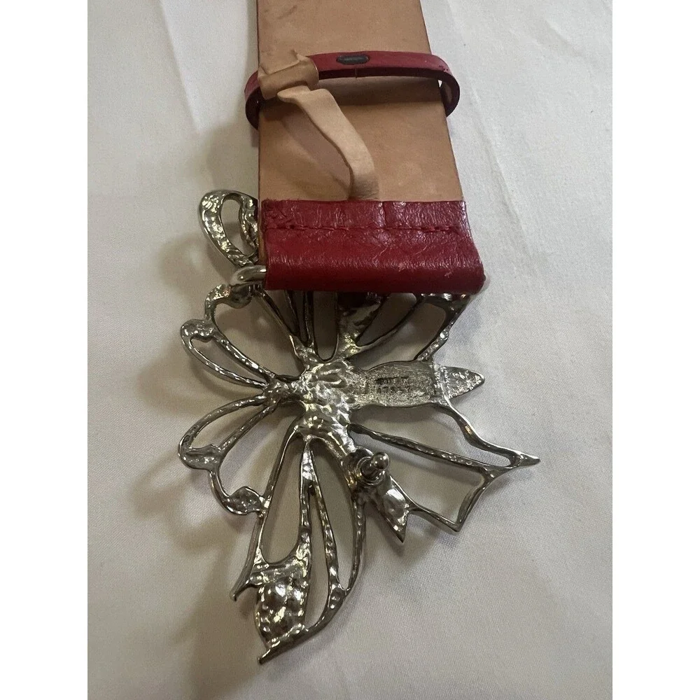 VTG Garuglieri Red Leather Belt fits 27-31” Butterfly Buckle Italy Y2K Boho West